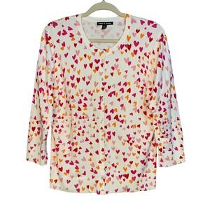 Cable & Gauge Women's White Multi Pink and Orange Hearts Cardigan Sweater XL